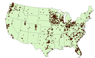 Figure 1. Map of U.S. communities with stormwater utilities. (Image source: Western Kentucky University Stormwater Utility Survey)
